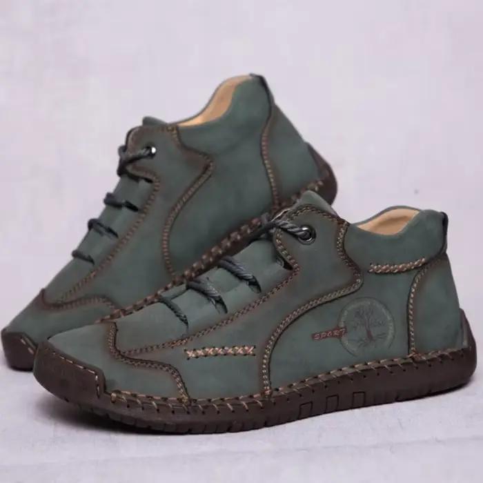 Bottes de moto en cuir rétro pour hommes, coutures à la main, chaussures décontractées, extérieur, bottes de rinçage coordonnantes, mode, qualité