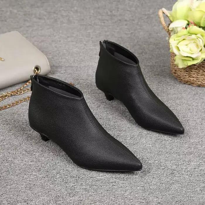 FHC Europea nouvelles bottines pour femmes, chaussures d'automne/hiver, Botas nu, bout pointu, talon chaton bas, fermeture éclair au dos, blanc, noir, livraison directe