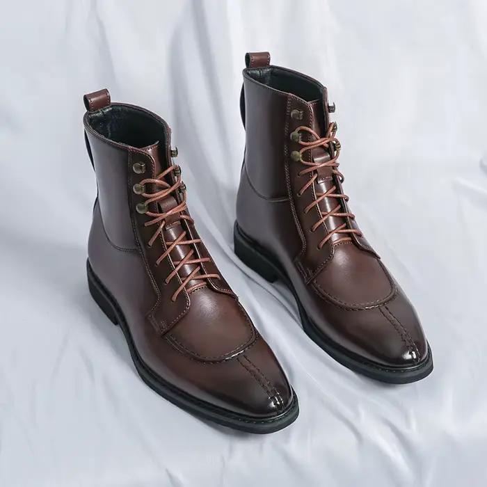 Bottes en cuir pour hommes britanniques mode pointu robe d'affaires botte à lacets