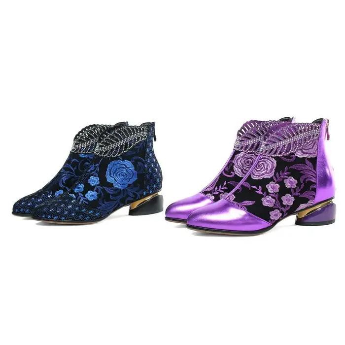 Bottes Cheville Femme Brodé Style Bohème Ethnique Tendance Printemps 2026 Nouveauté Confort Respirant Motif Floral