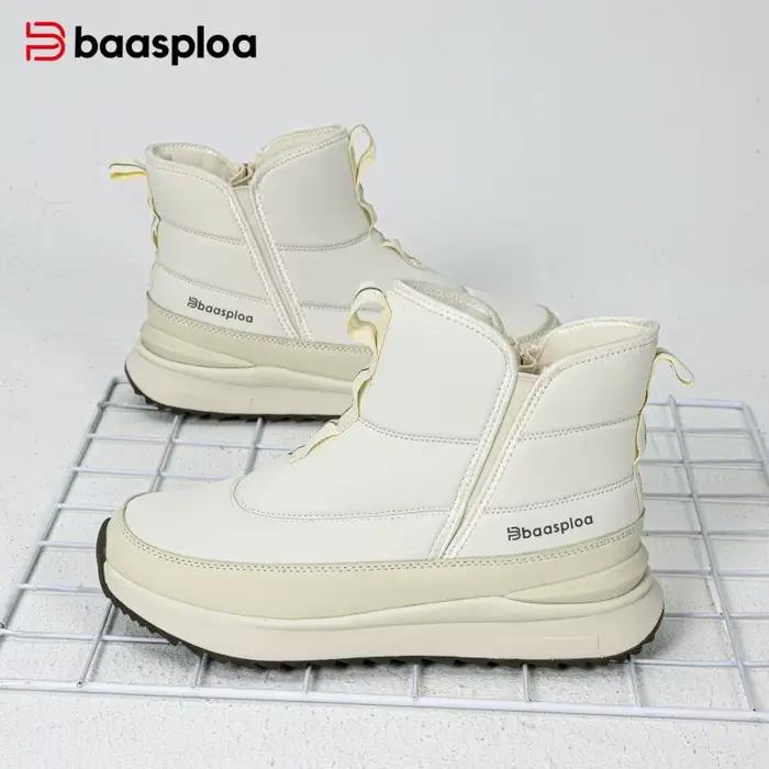 Baasploa – bottines d'hiver pour femmes, confortables, chaudes, en peluche, avec fermeture éclair latérale, résistantes à l'eau, en coton, chaussures décontractées, antidérapantes