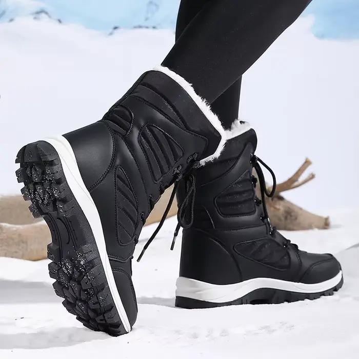 Bottes de neige imperméables en cuir pour femmes, baskets Super chaudes en peluche, bottines de randonnée en plein air, chaussures de travail, nouvelle collection hiver