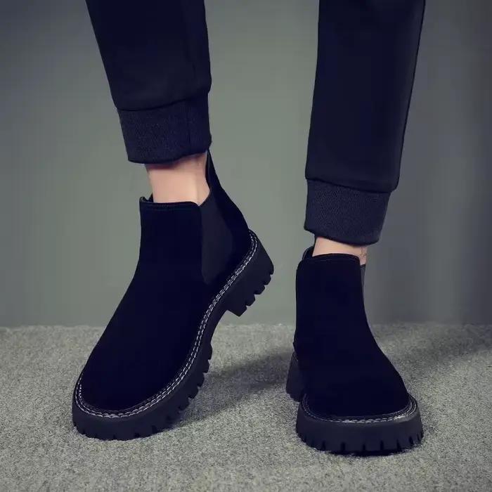 Hommes loisirs chelsea bottes noir tendance plate-forme chaussures vache daim cuir automne hiver botte belle cheville botas masculinas mâle