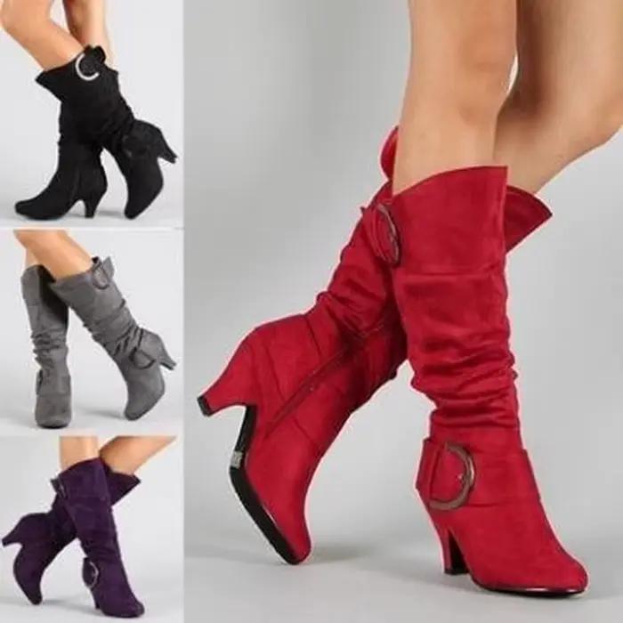 FHC-Bottes Hautes Flock pour Femmes, Chaussures d'Automne et d'Hiver, sulf, Fermeture Éclair Latérale, Parker Rond, Noir, Rouge, Gris, Livraison Directe