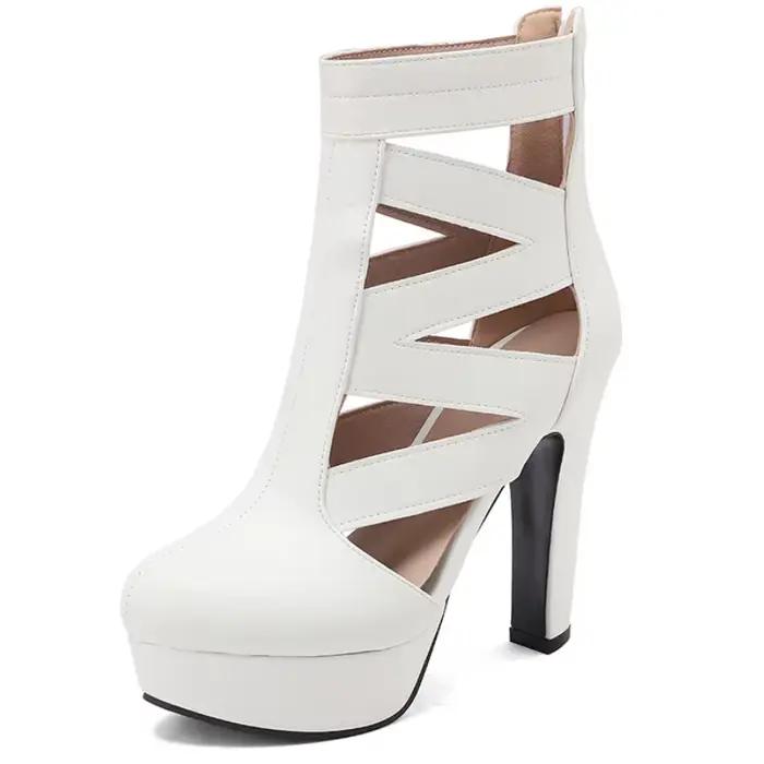 Bottines à talons hauts pour femmes, style mode, avec boucle, plateforme, noires et blanches, chaussures de soirée et de danse, grandes tailles 45-50