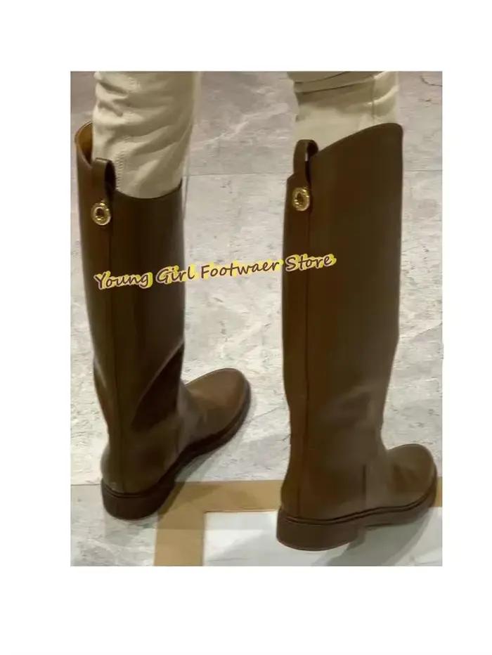 Bottes en cuir véritable pour femmes, au-dessus du genou, à bout rond, talons bas, style chevalier, couleur orange, modèles d'hiver, talons de Noël