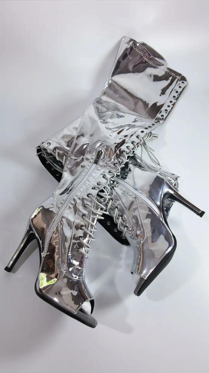 Bottines longues au-dessus du genou pour femmes, à talons, souples, à lacets, style stilettos, pour la danse jazz, la danse latine, l'extérieur, sexy