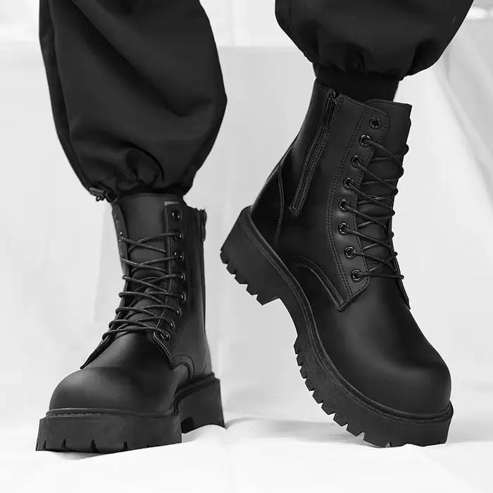 Bottes décontractées pour couple quatre saisons bottes montantes en cuir pour hommes et femmes mode semelle épaisse antidérapante grande taille bottes d'extérieur