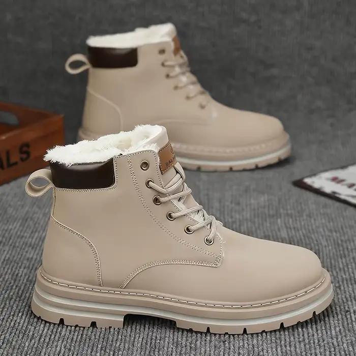 Bottes d'hiver robustes pour hommes avec semelle épaisse en PU et traction en PVC - Bottines courtes à bout rond à