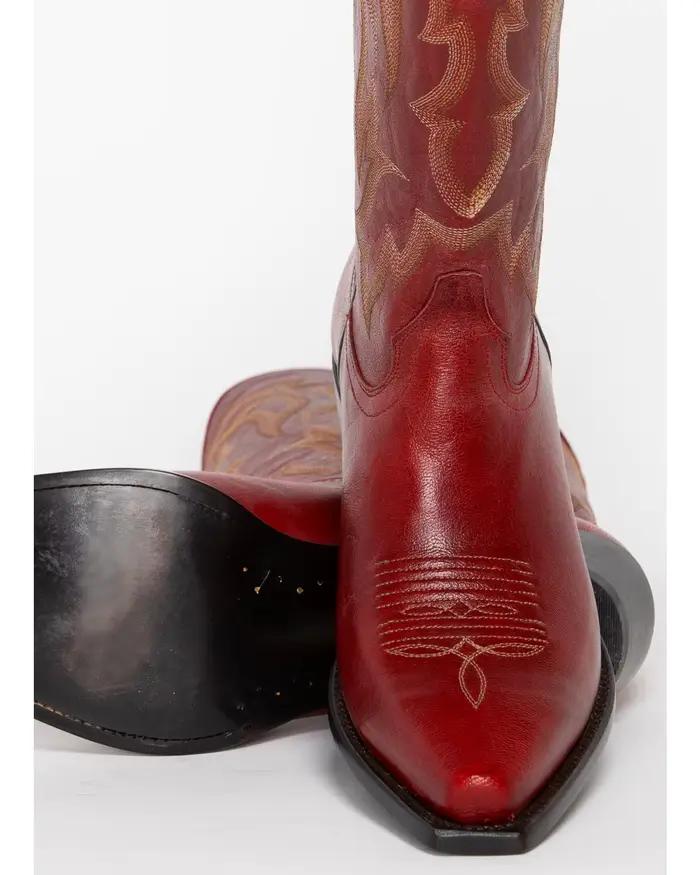 Bottes de Cowboy en PU Brodées Mi-Mollet Bout Pointu Talon Carré Élégantes Pour Femmes Occasions Spéciales Automne Hiver