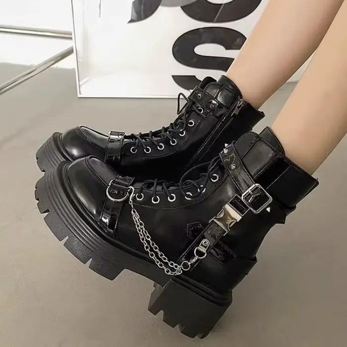 Bottes de moto à fond souple antidérapantes pour femmes bottines d'extérieur à fond souple femmes bottes à plate-forme Botas Altas Plataforma Mujer