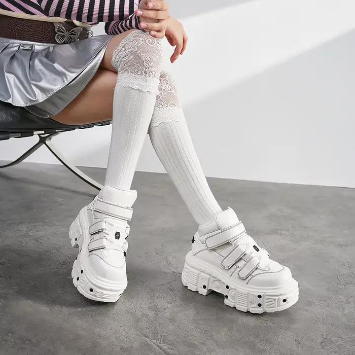 Gothique cheville Rock bottes 2026 nouveau Style Punk femmes chaussures à lacets blanc plate-forme