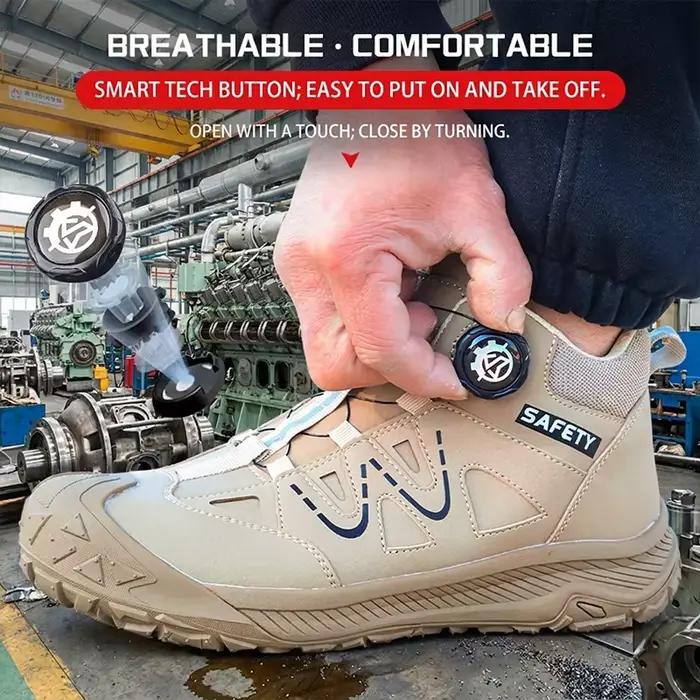 Bottes de sécurité pour hommes, chaussures de travail en cuir imperméables, semelle antidérapante, semelle intermédiaire en acier anti-perforation, chaussures de chantier