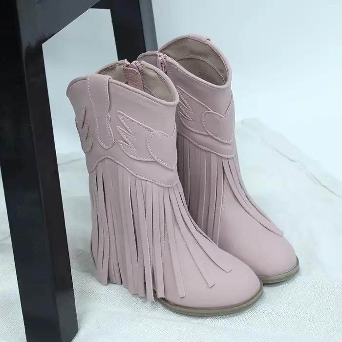 Bottes mi-mollet vintage style western pour filles, bébés, tout-petits et jeunes enfants, souples, à franges hautes, avec fermeture éclair latérale, mode automne-hiver