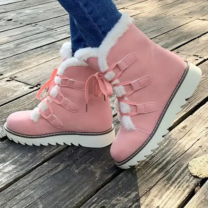Bottes de neige mi-mollet doublées de peluche pour femmes, bottes d'extérieur à lacets, imperméables, coordonnantes, isolation thermique, hiver, temps froid