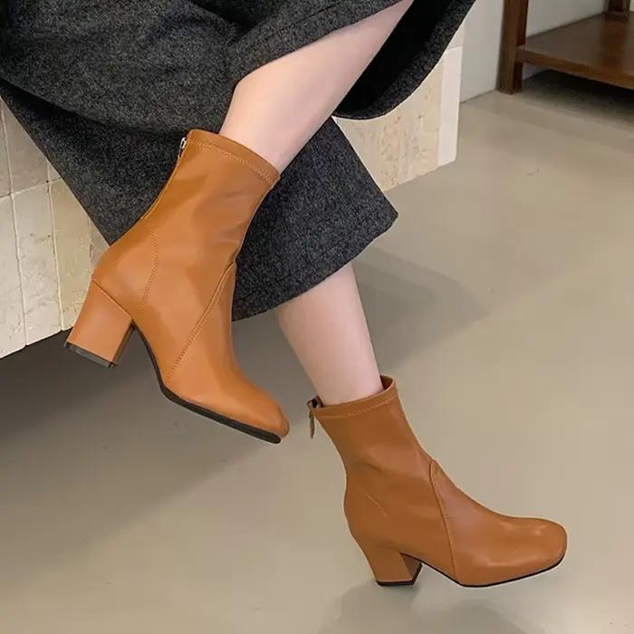 ZAROY Bottines élégantes pour femme, automne-hiver, bout carré, talon carré, fermeture éclair, style urbain, bottines Chelsea, bottines courtes pour soirée