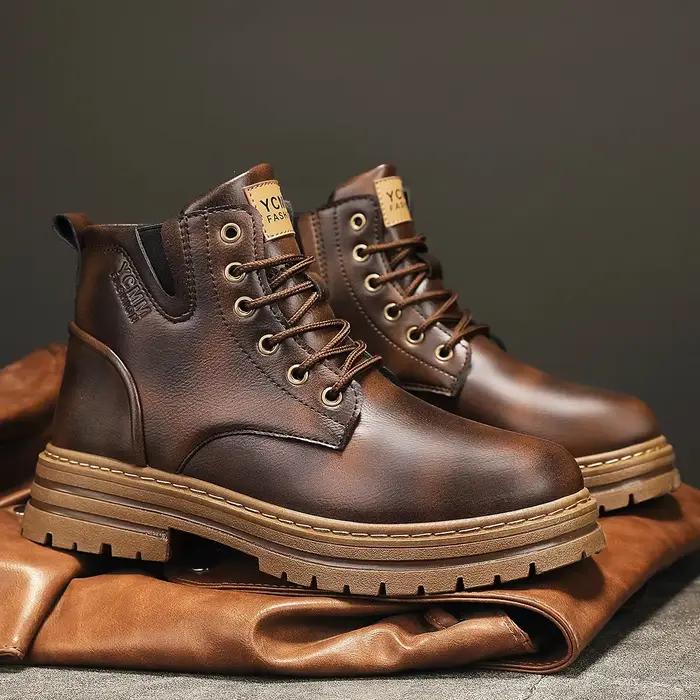 Bottines pour hommes cheville hommes mode classique décontracté Style Oxford chaussures randonnée chaussures classiques pour hommes bottes de mode cravate marron