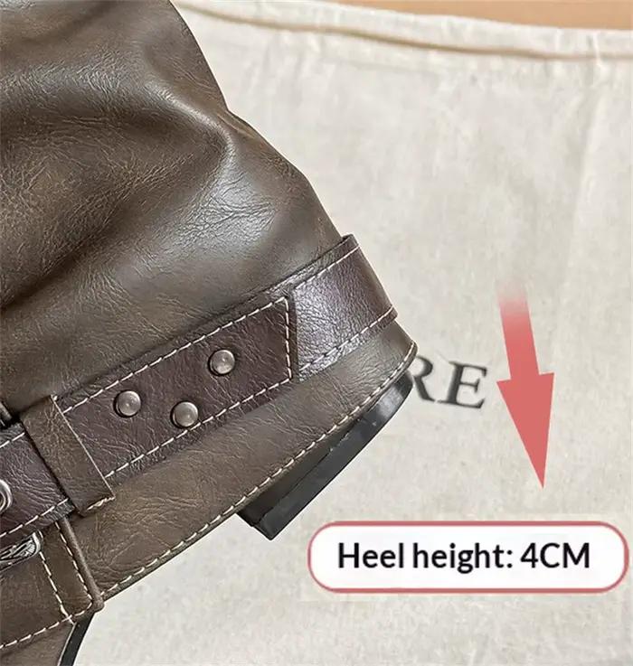 Bottes à talon compensé pour femme, style vintage, à bout pointu, avec boucle de ceinture noire, bottines d'équitation