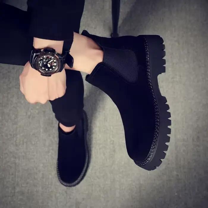 Hommes loisirs chelsea bottes noir tendance plate-forme chaussures vache daim cuir automne hiver botte belle cheville botas masculinas mâle