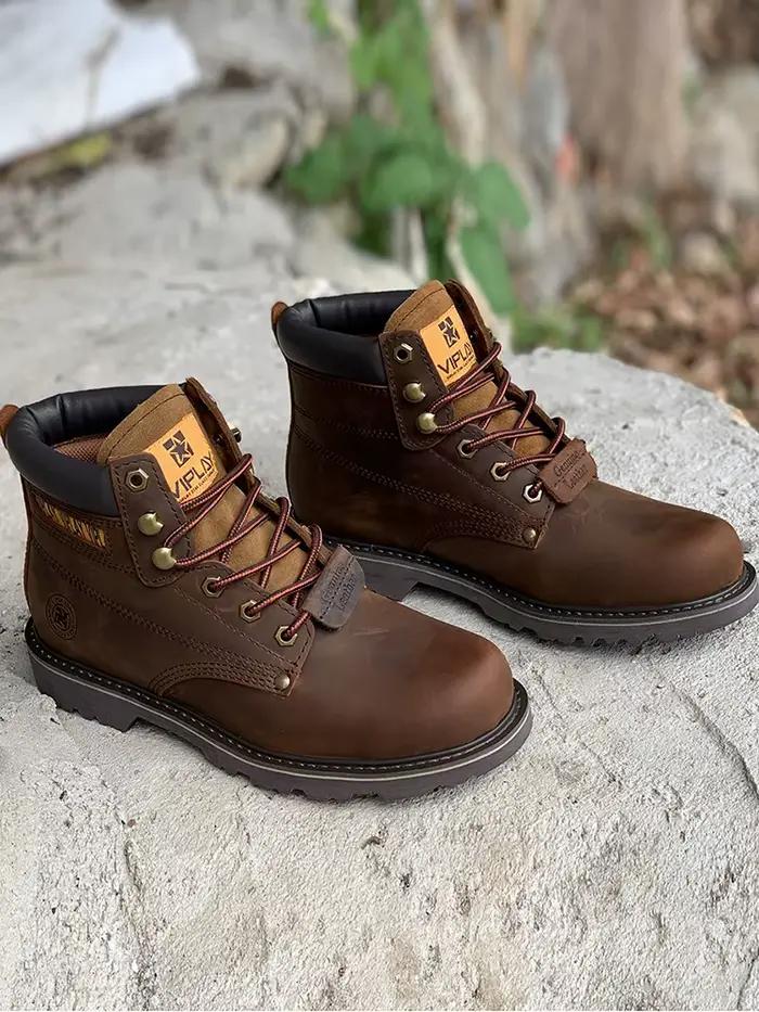 Bottes classiques en cuir véritable pour hommes