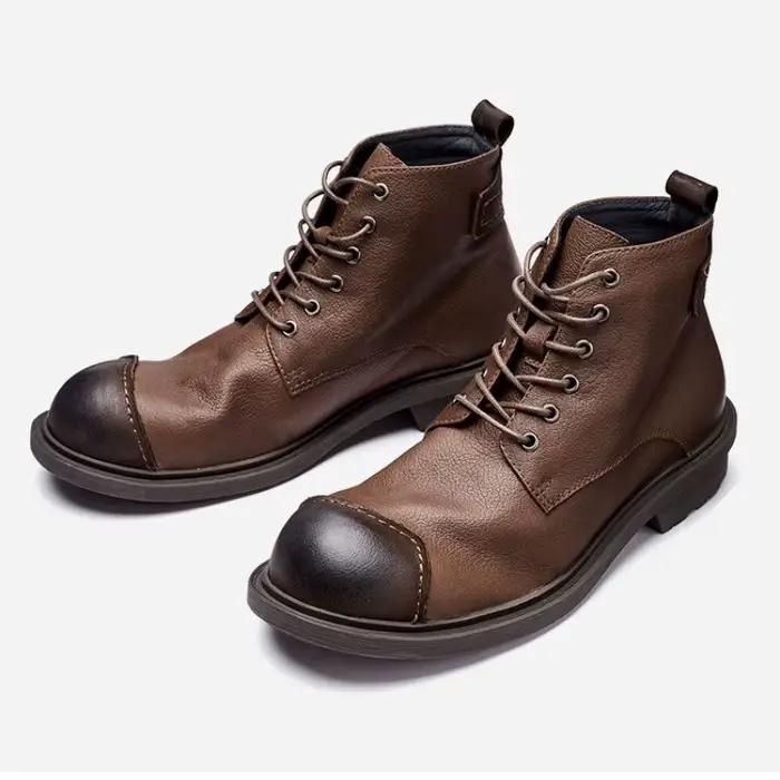 Bottes en cuir véritable pour homme automne 2026 – Style rétro britannique, fabrication artisanale de luxe, bout rond, chaussures Oxford à la cheville pour homme
