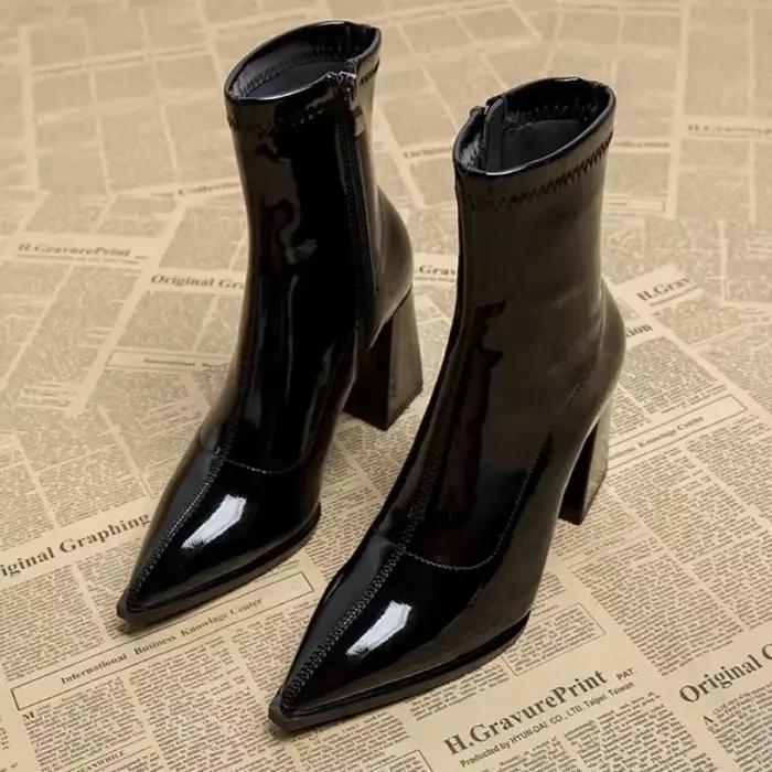 Chaussures pour femmes 2025 nouveau bout pointu talon épais petites bottes courtes