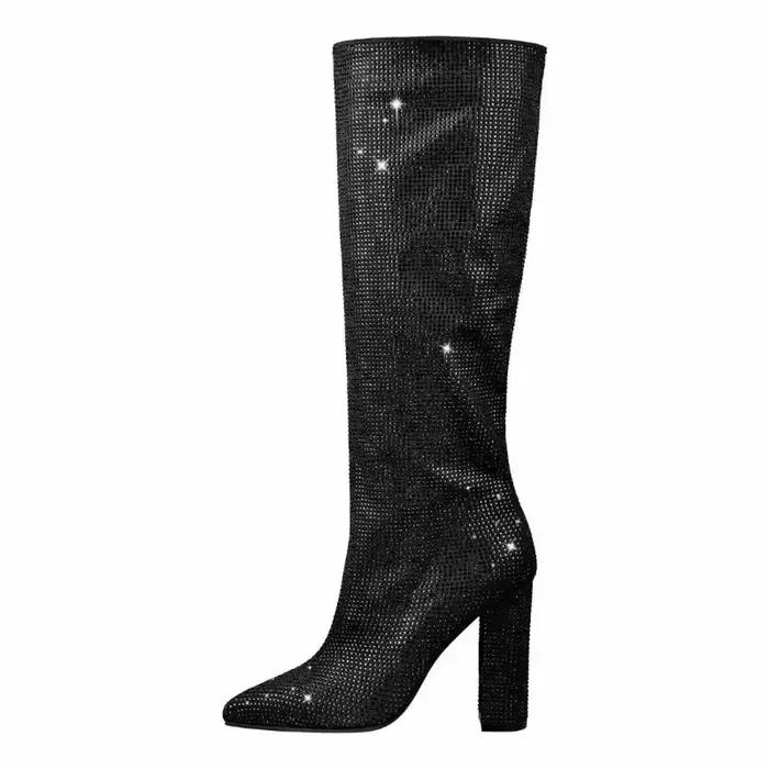 Bottes au genou brillantes en biscuits pour femmes