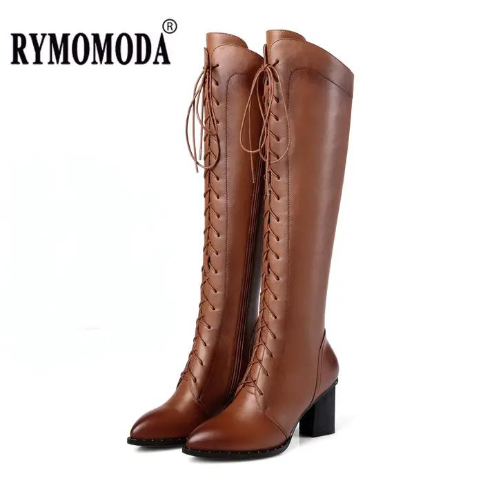 Femmes genou bottes hautes 2026 luxe vache en cuir véritable marron noir talons hauts botte longue concepteur femme chau