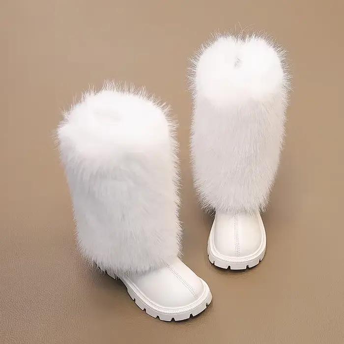 Bottes hautes en cuir pour filles, bottes chaudes de princesse à semelles souples, longues, antidérapantes, à la mode, assorties avec tout, nouvelle collection hiver 2024