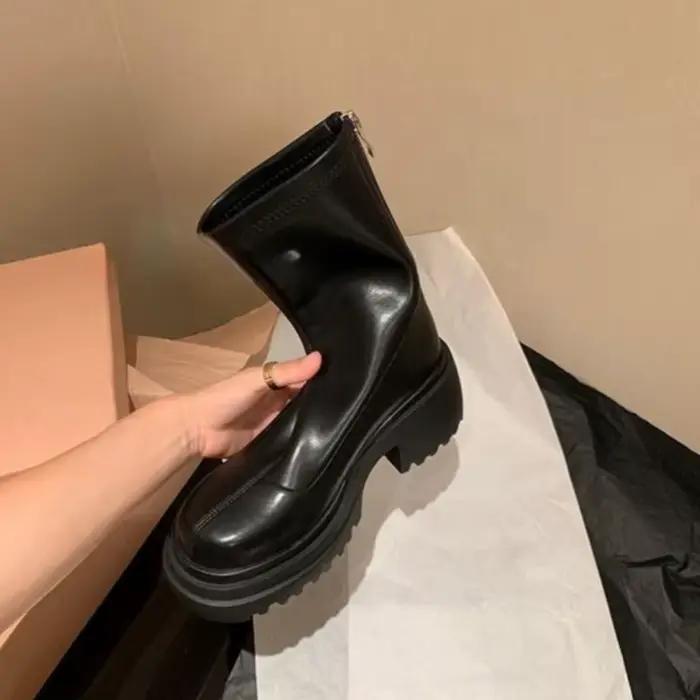 Chaussures de luxe pour femmes bottines à plateforme de créateur 2025 mode talon épais femmes bottes courtes pour femmes mode chaussures en cuir souple