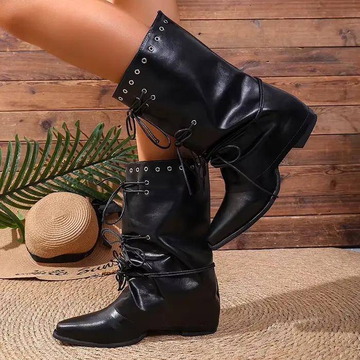 Bottines noires souples à talons hauts pour femme, collection automne 2026, en cuir PU, à bout pointu, bottes courtes pour femme, à talon épais et large, Botas Mujer