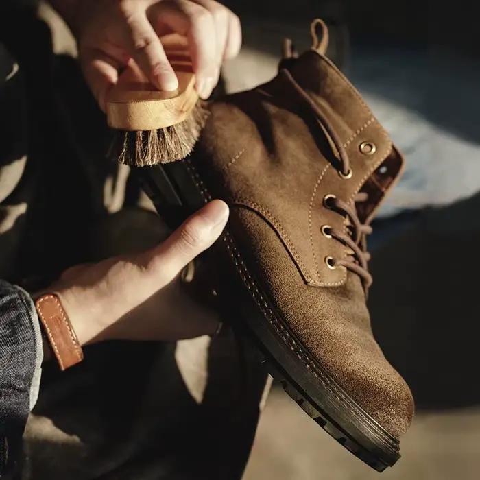 Maden hommes Vintage fendu daim doublé polaire bottes marron haut bottes de travail à lacets désert cheville semelle robuste bottes chaussures de plein air