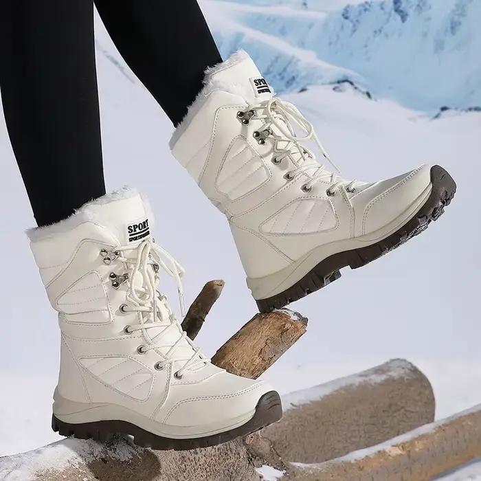 Bottes de neige imperméables en cuir pour femmes, baskets Super chaudes en peluche, bottines de randonnée en plein air, chaussures de travail, nouvelle collection hiver