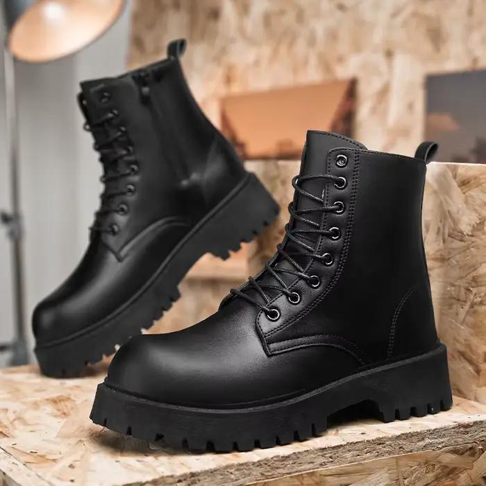 Bottes décontractées pour couple quatre saisons bottes montantes en cuir pour hommes et femmes mode semelle épaisse antidérapante grande taille bottes d'extérieur