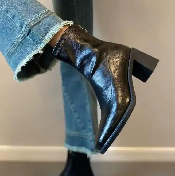 Bottes élastiques polyvalentes à talons hauts et épais pour femmes