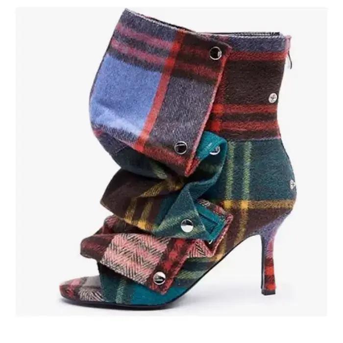 Bottes à talons hauts bout ouvert plissées pour femmes printemps automne occassions spéciales