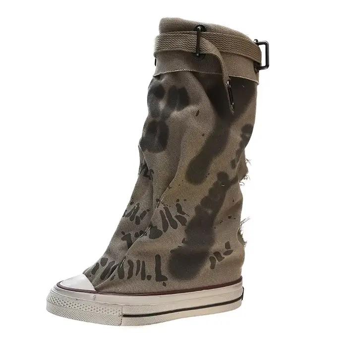 Graffiti chaussures montantes en toile bottes hautes pour femmes