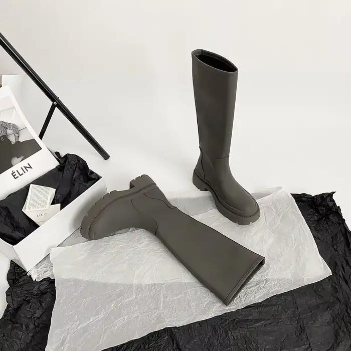 Bottes de motard à talon moyen pour femmes, chaussures à plateforme au genou, longues bottes d'hiver, rondes, chic et élégante, qualité, Parker