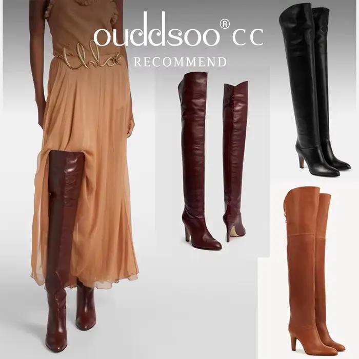 Ods-Cuissardes en cuir plissées pour femmes, Bottes marron, Sexy, Jolie tu, Parker, Stiletto, Nouveautés solides, Mode, Moderne, Cuissardes, 41434546