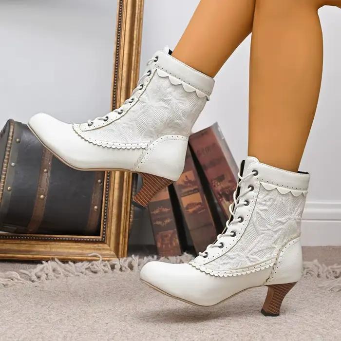 Bottines à talons bloc, bout rond, dentelle, semelle souple, antidérapantes, résistantes à l'usure, à la mode, nouvelle collection automne