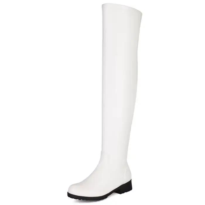 Bottes élastiques au dessus du genou pour femmes, cuissardes hautes, noires et rouges, chaussures de fête longues, grande taille 48, automne hiver