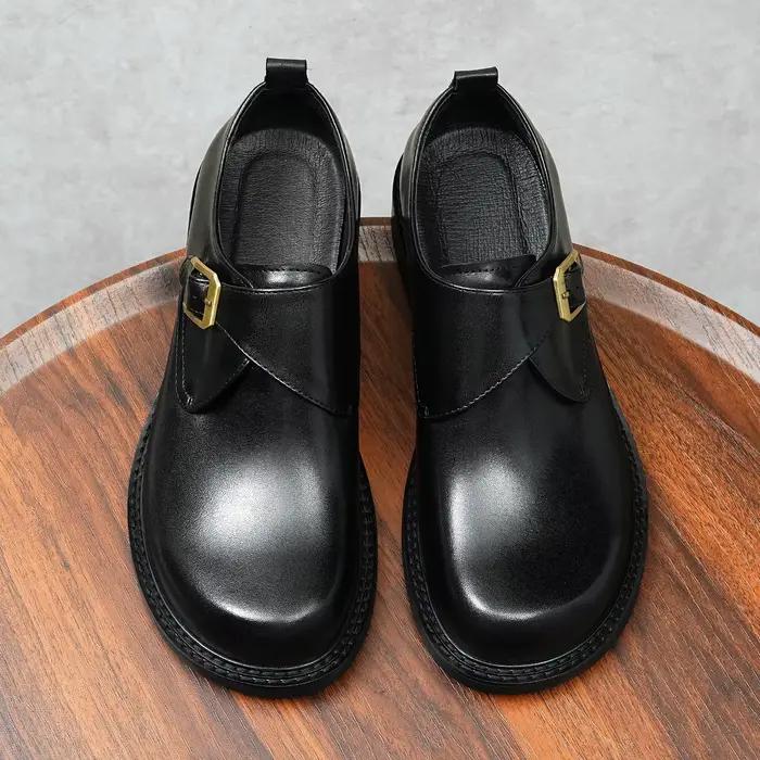 Nouvelles chaussures pour hommes, chaussures en cuir à bout carré avec boucle, faites à la main, en cuir véritable, vêtements de cérémonie pour mariages, grande taille 46, pour le travail