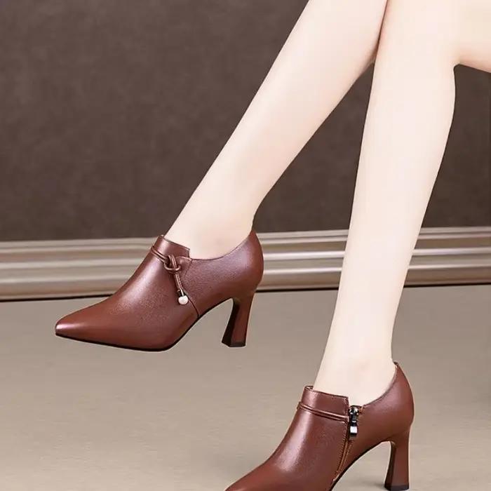Bottines pour femmes à bout pointu, talon épais, fermeture éclair latérale, strass, bottes de mode