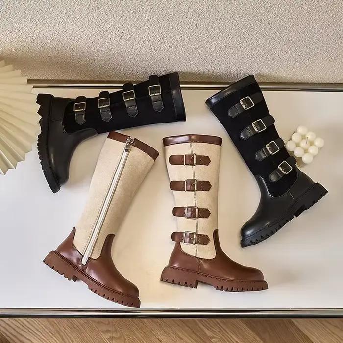 Bottes hautes pour filles, chaussures en cuir, confortables, Style britannique, décontractées, polyvalentes, tendance, nouvelle mode automne hiver 2024