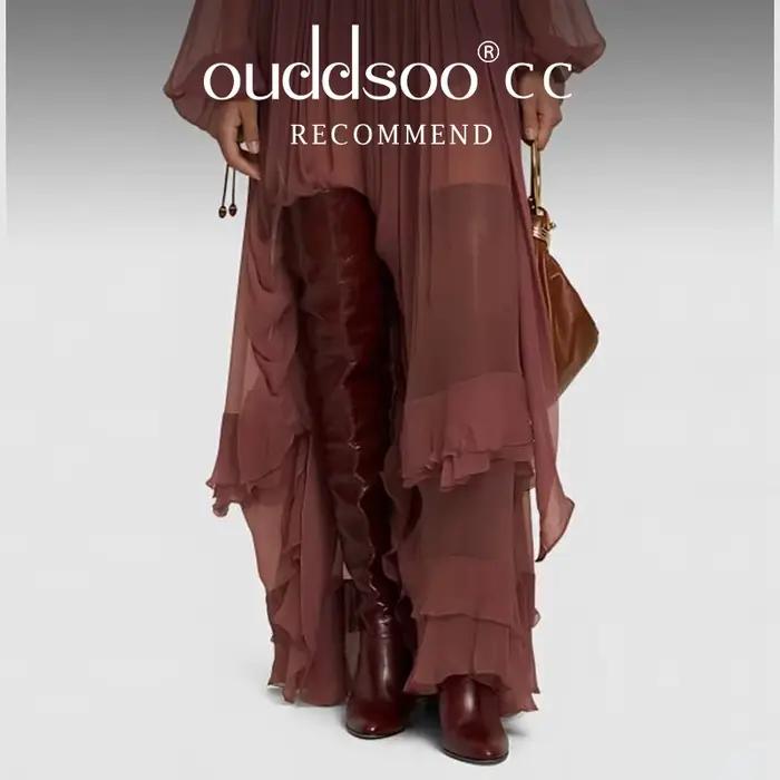Ods-Cuissardes en cuir plissées pour femmes, Bottes marron, Sexy, Jolie tu, Parker, Stiletto, Nouveautés solides, Mode, Moderne, Cuissardes, 41434546