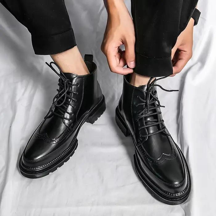 Tendance hommes bottes noir baskets en plein air bas bottes de Combat Punk chaussures hommes décontracté en cuir Style de rue bottines hommes MO-25