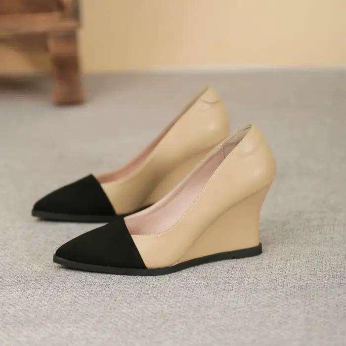 Chaussures de femme en cuir bout pointu talon haut compensé pour robes et occasions spéciales printemps automne