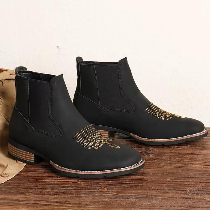 Bottes Chelsea pour hommes, bottes en cuir décontractées de haute qualité, bottes rétro à la cheville pour hommes, bottes de cowboy brodées, bottes à la cheville