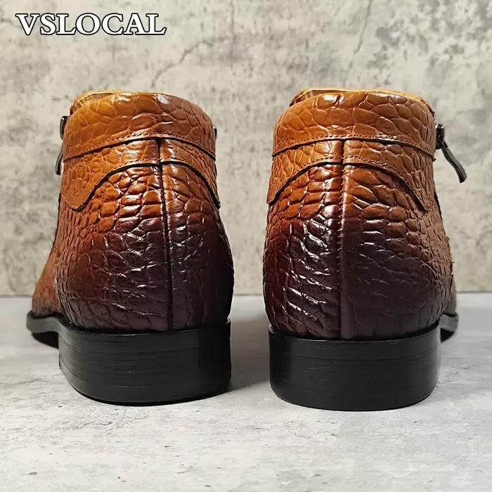 Marque de luxe hommes bottines chaussures noir marron Crocodile imprime fermeture éclair Chelsea bottes