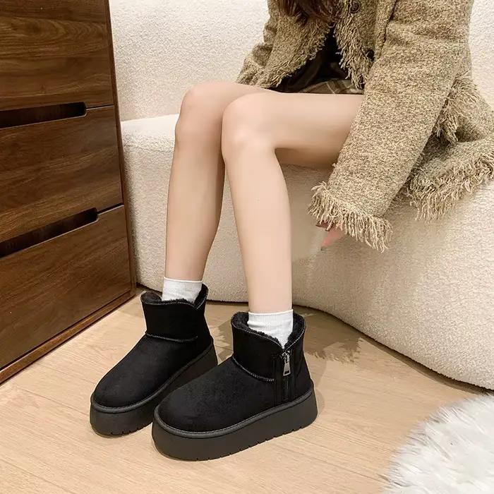 Bottes de neige pour femmes, doublées de polaire épaisse, confortables, avec fermeture éclair latérale, chaussures en coton, chaudes, à semelle épaisse, bottines décontractées